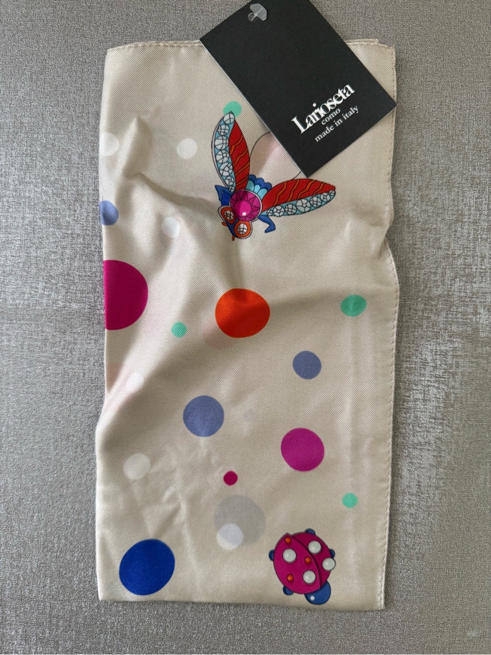 Larioseta Como Silk Polka Dot Scarf Cream & Blue , NWT